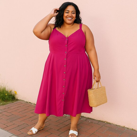 Torrid Fuchsia Button Front Sleeveless Dress Women’s Plus Size 3 (3X) 100% Rayon - Picture 1 of 8